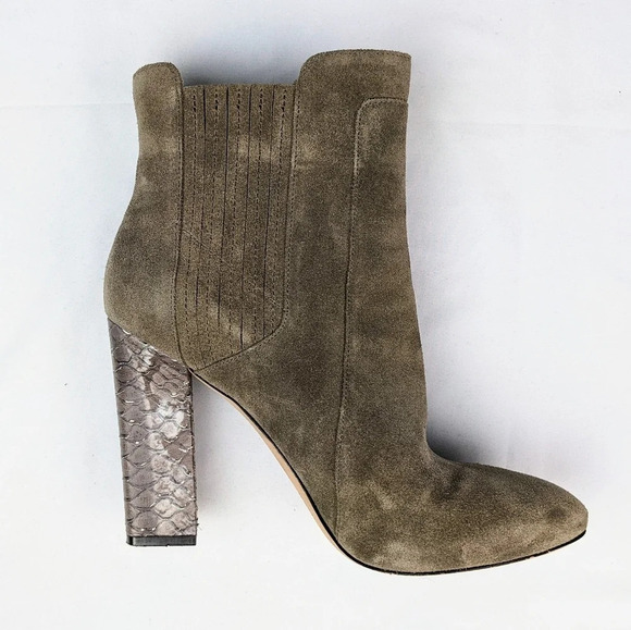 Joan & David Dapraxy Taup Heeled Ankle Boots Booties Metallic Snake Skin 8.5 M - Picture 2 of 12